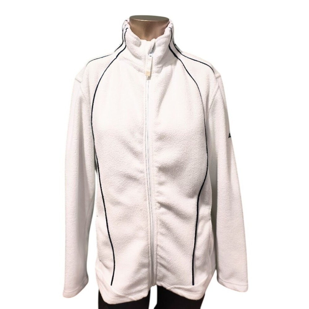 Snozu‎ Womens White Fleece Jacket Zip Up Mock Neck Embroidered Logo Size S